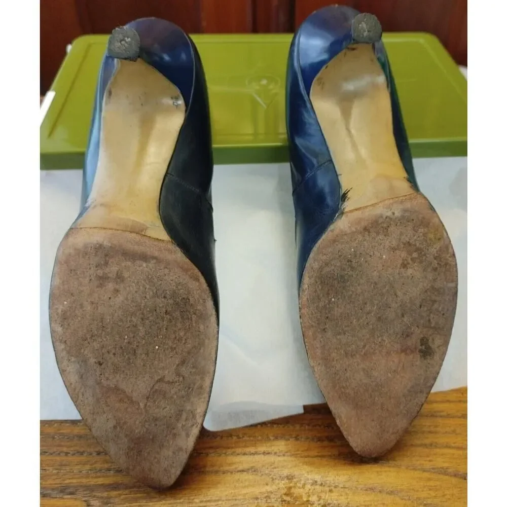 Luxe Retro Vintage Ladies Shoes Navy 8 N Bows Heels READ